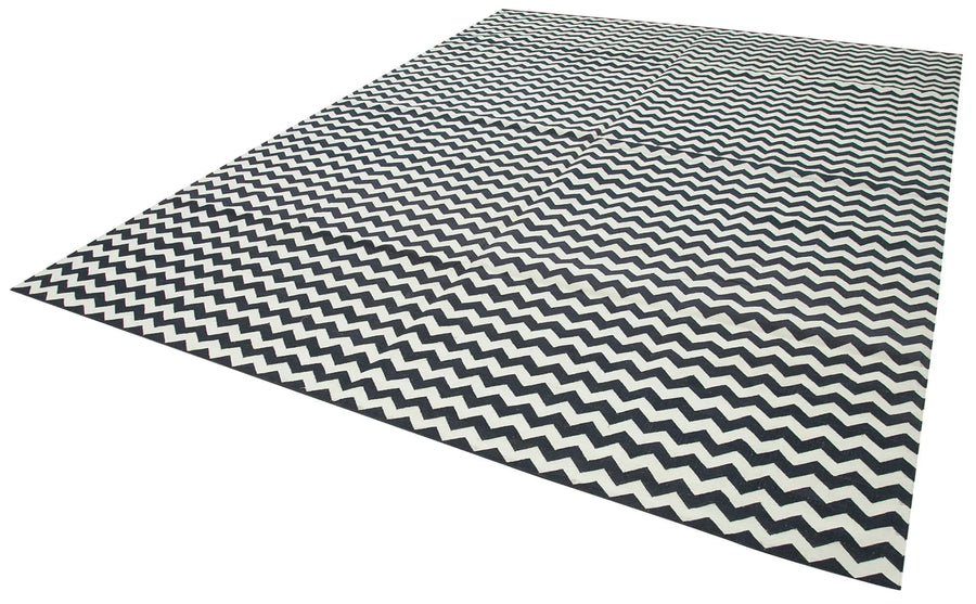 Geometric Duri Siyah Geometrik Pamuk Yün El Dokuma Halısı 275x369 Agacan