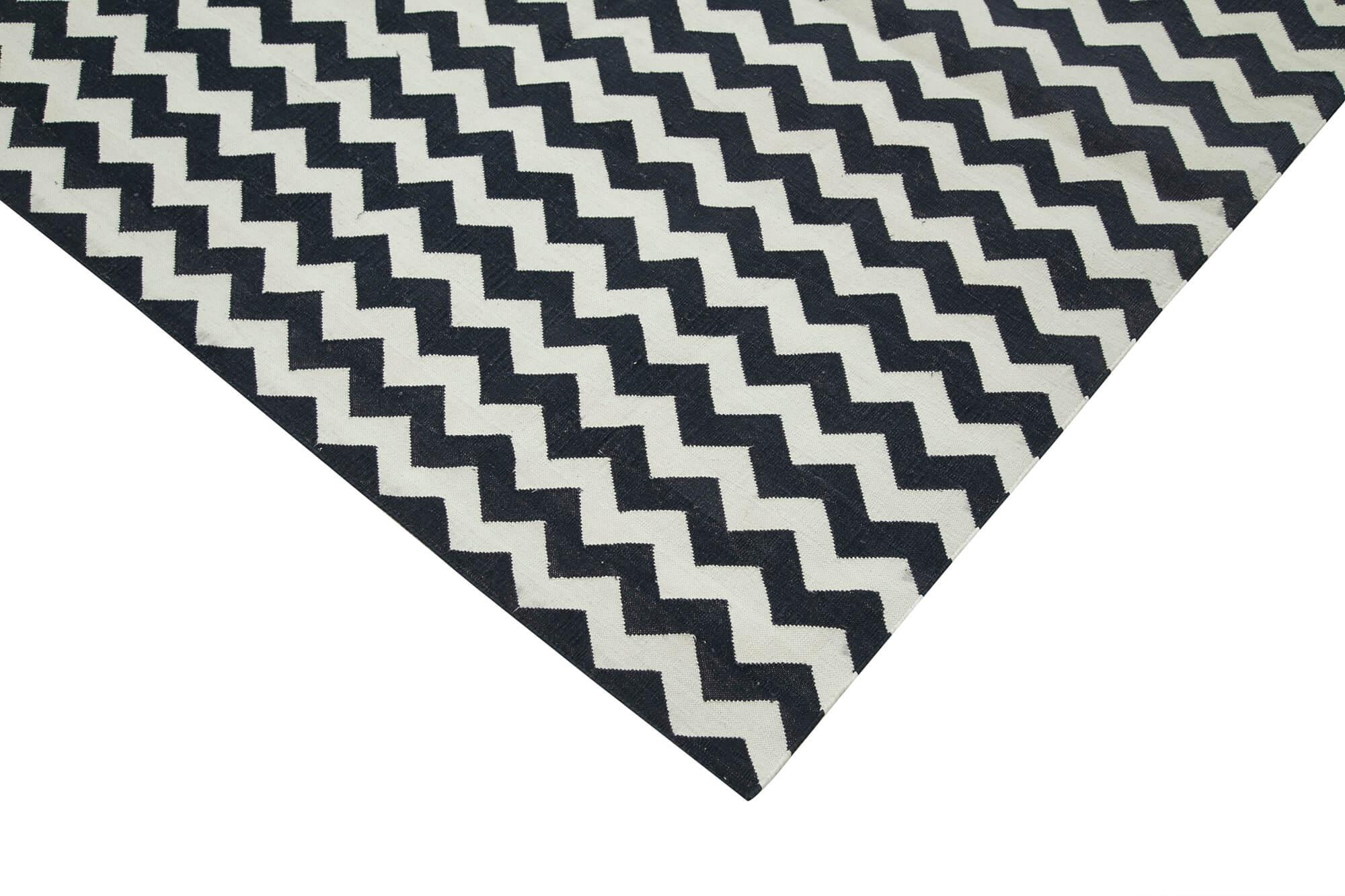 Geometric Duri Siyah Geometrik Pamuk Yün El Dokuma Halısı 275x369 Agacan