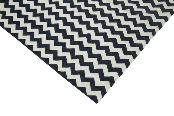 Geometric Duri Siyah Geometrik Pamuk Yün El Dokuma Halısı 275x369 Agacan