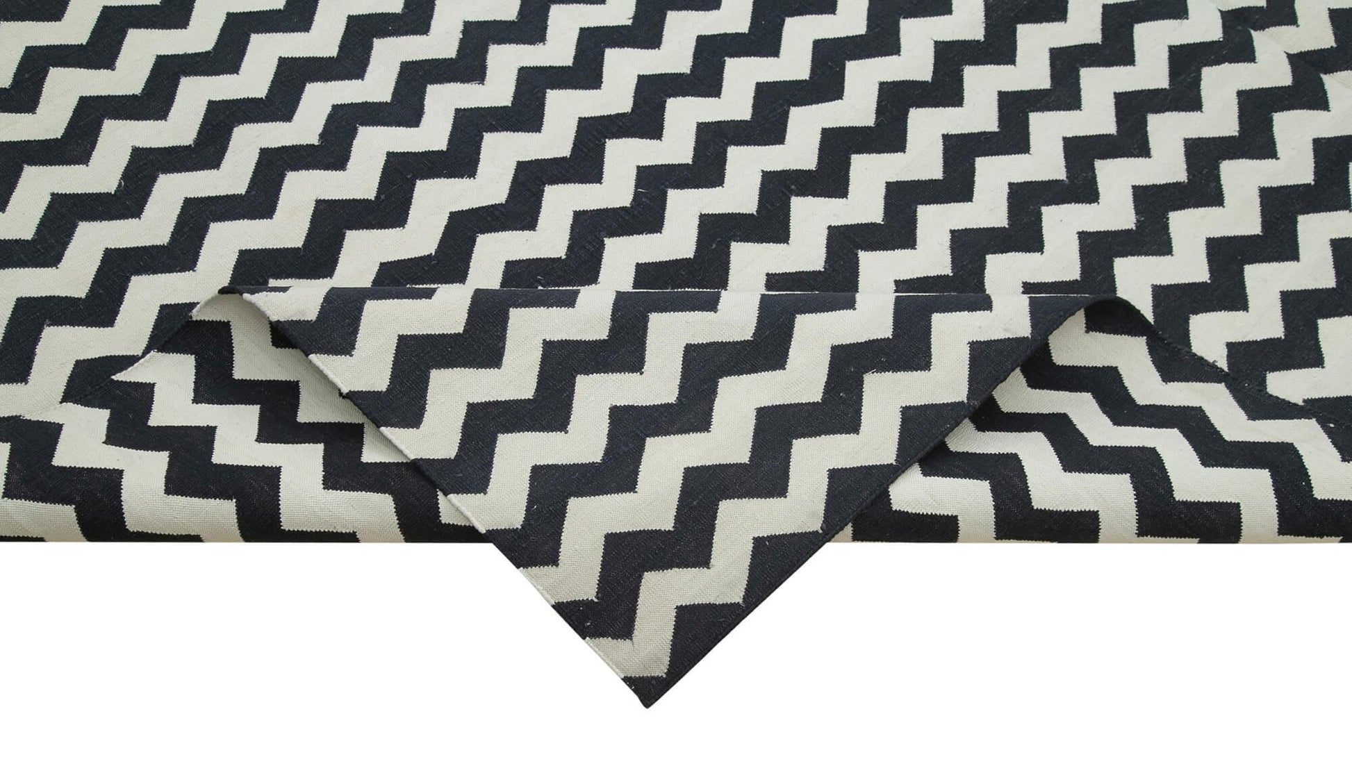 Geometric Duri Siyah Geometrik Pamuk Yün El Dokuma Halısı 275x369 Agacan