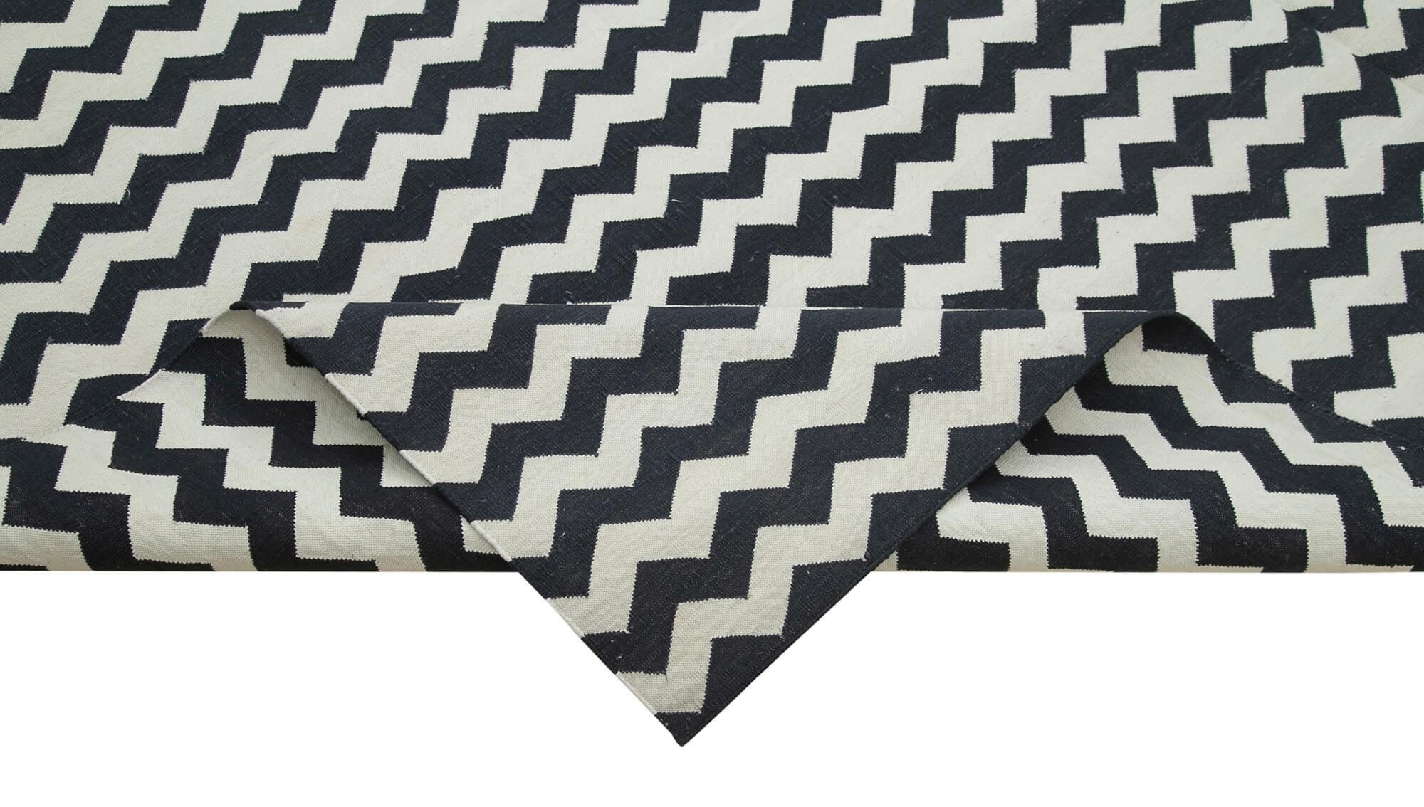 Geometric Duri Siyah Geometrik Pamuk Yün El Dokuma Halısı 275x369 Agacan