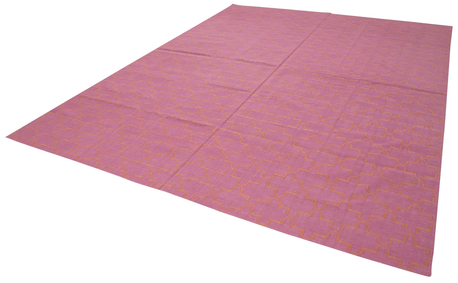 Geometric Duri Pembe Geometrik Pamuk Yün El Dokuma Halısı 276x357 Agacan