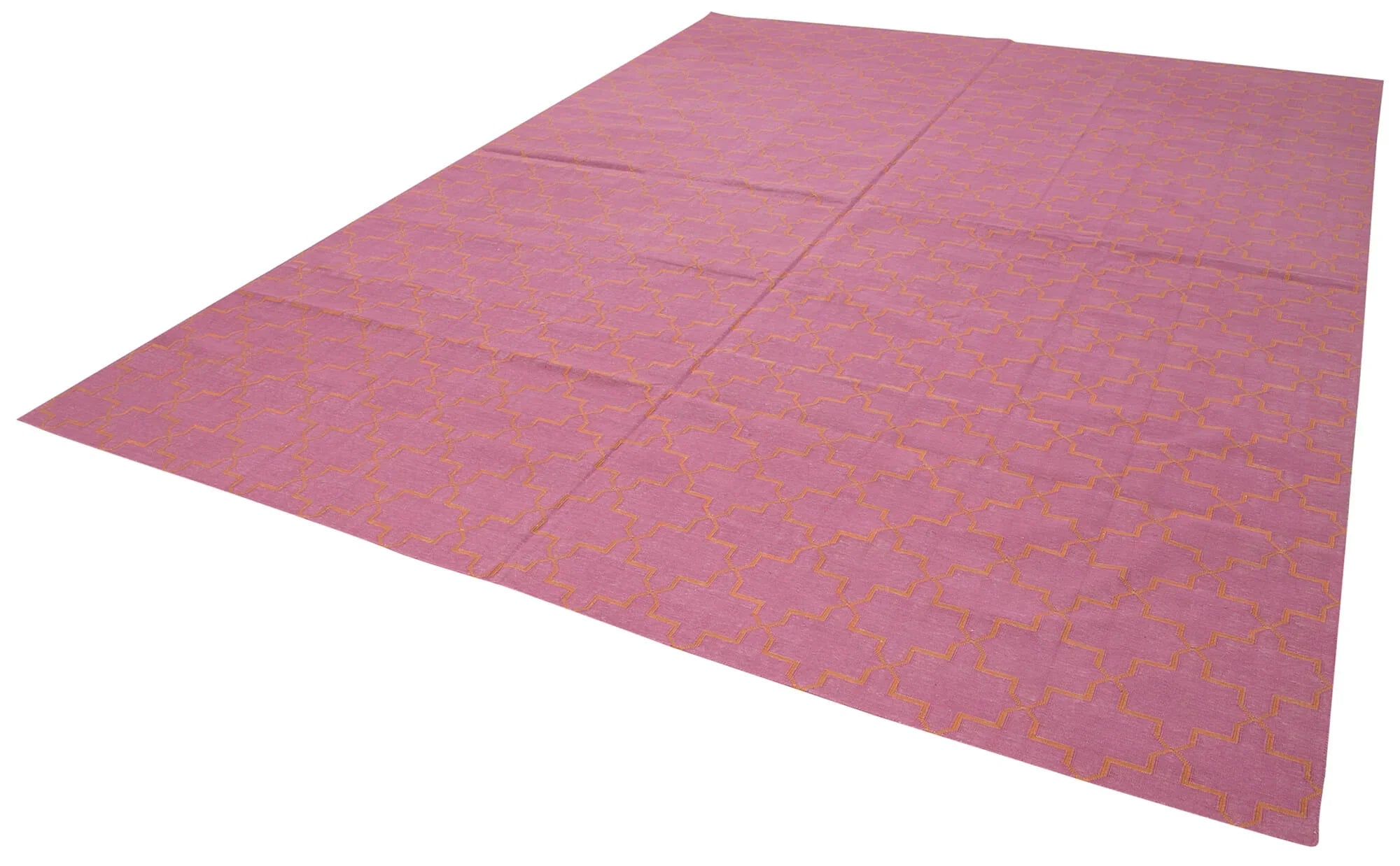 Geometric Duri Pembe Geometrik Pamuk Yün El Dokuma Halısı 276x357 Agacan