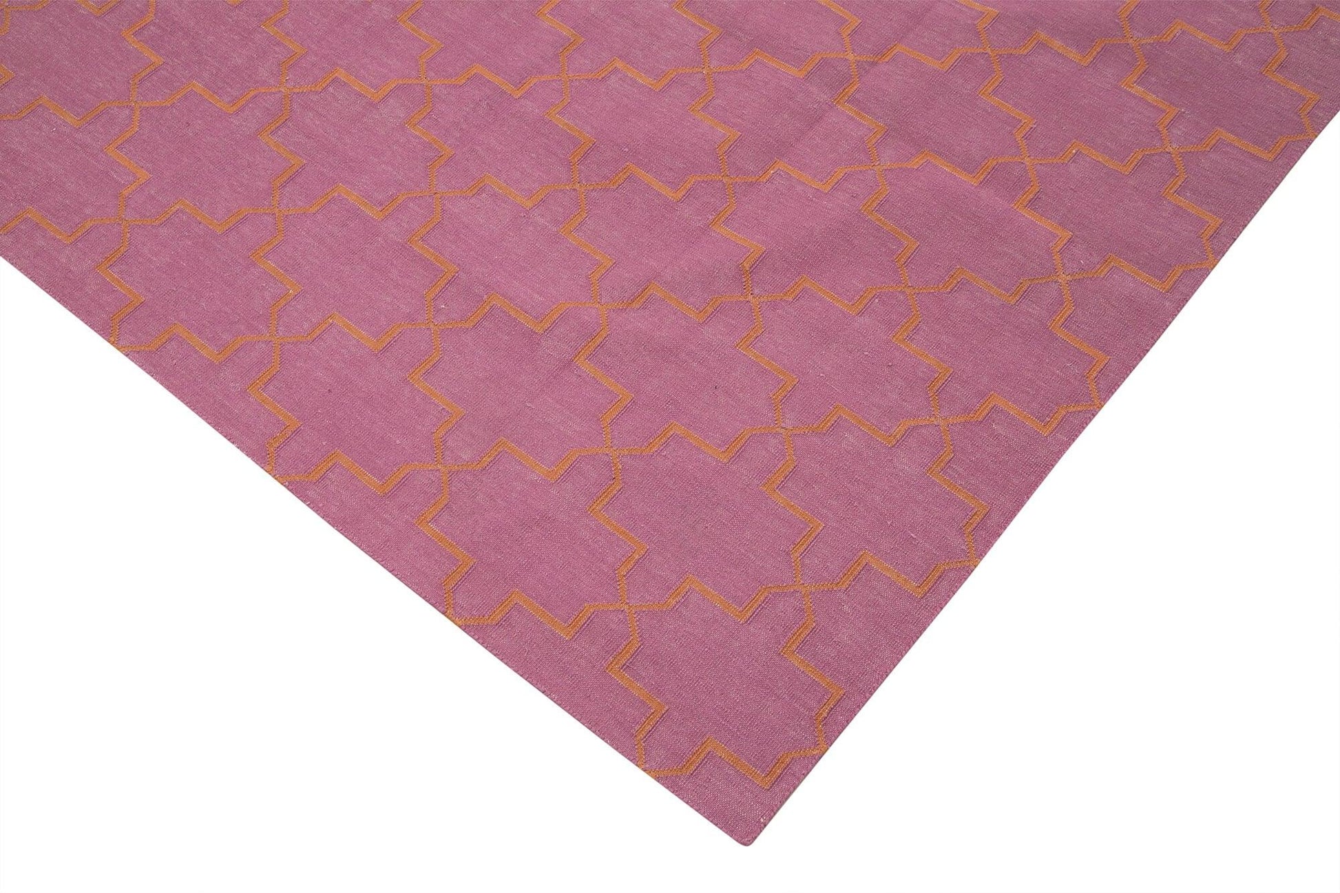 Geometric Duri Pembe Geometrik Pamuk Yün El Dokuma Halısı 276x357 Agacan
