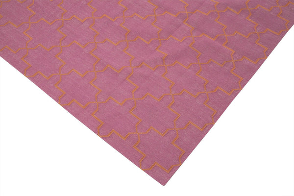 Geometric Duri Pembe Geometrik Pamuk Yün El Dokuma Halısı 276x357 Agacan