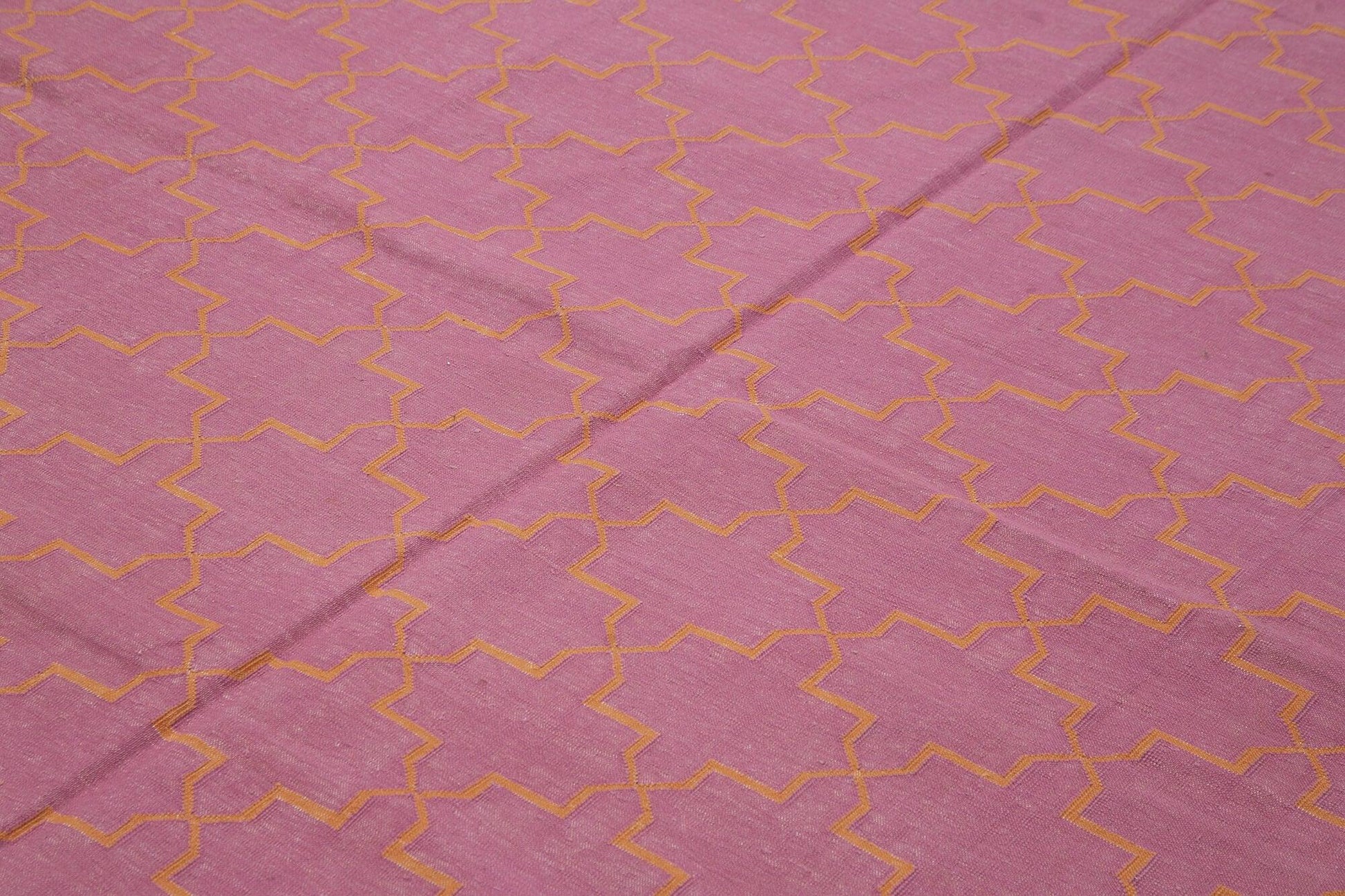 Geometric Duri Pembe Geometrik Pamuk Yün El Dokuma Halısı 276x357 Agacan