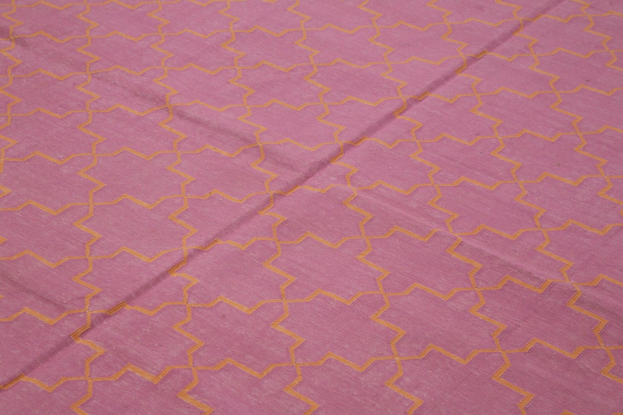 Geometric Duri Pembe Geometrik Pamuk Yün El Dokuma Halısı 276x357 Agacan