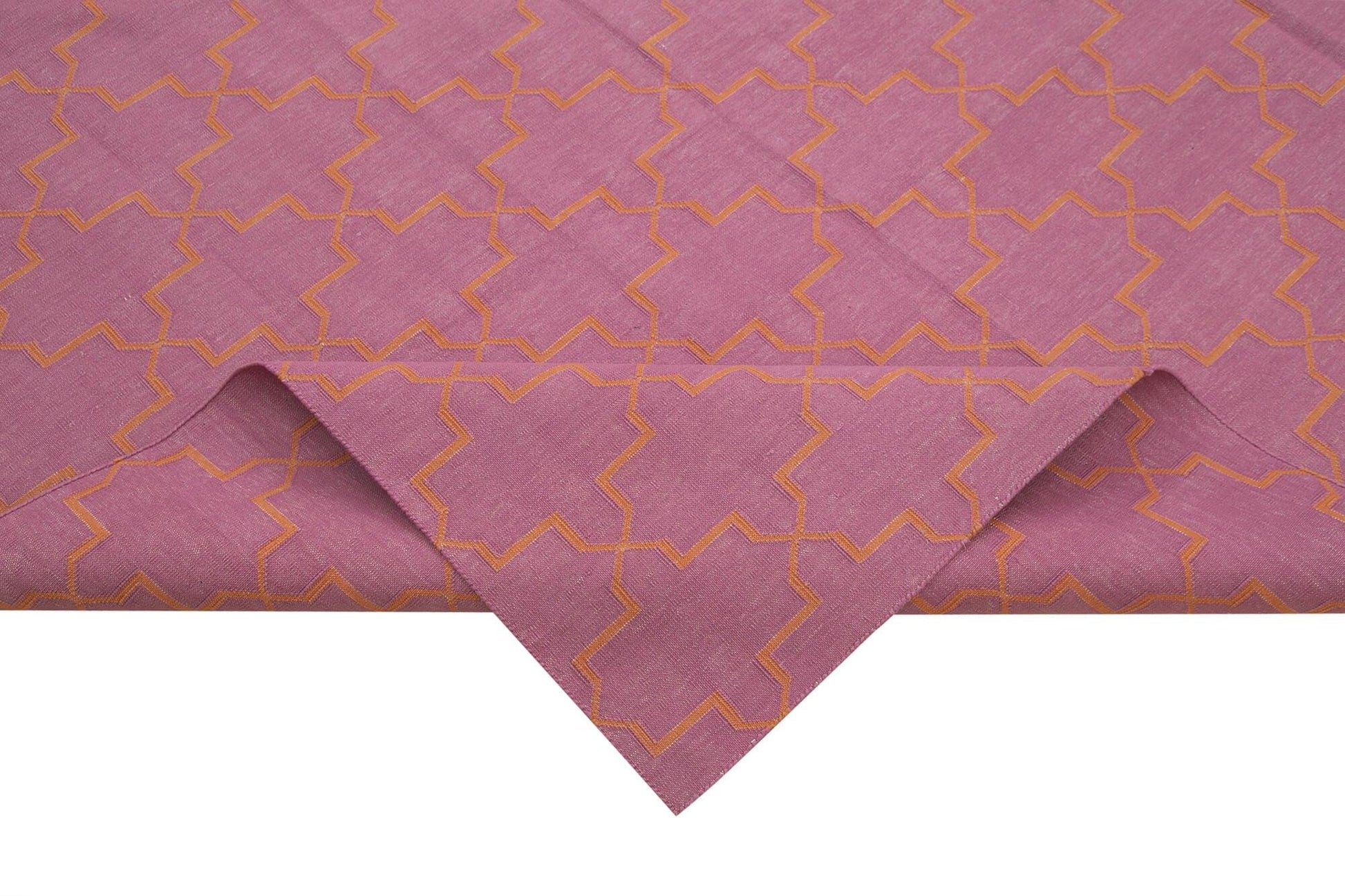 Geometric Duri Pembe Geometrik Pamuk Yün El Dokuma Halısı 276x357 Agacan