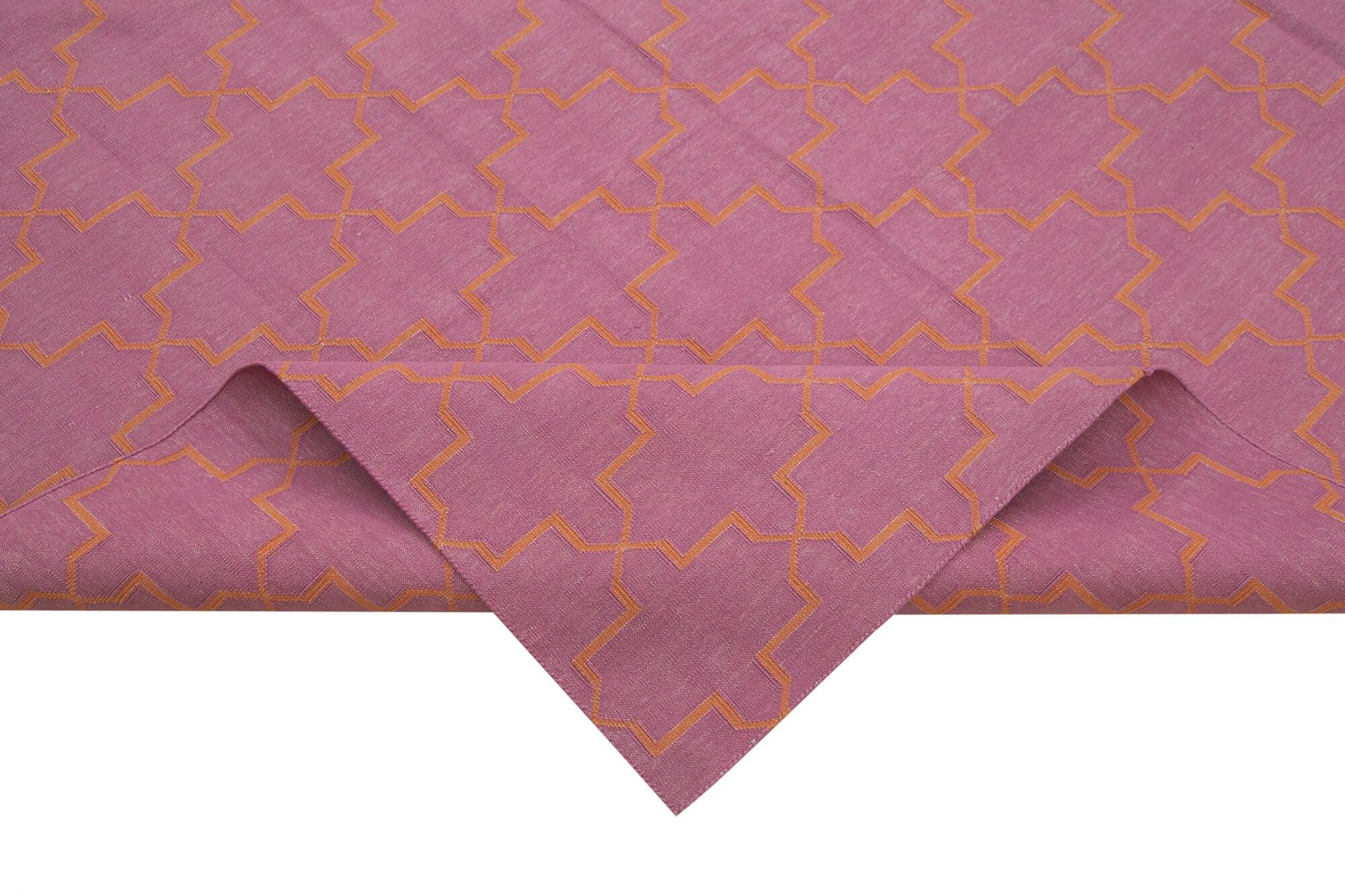Geometric Duri Pembe Geometrik Pamuk Yün El Dokuma Halısı 276x357 Agacan