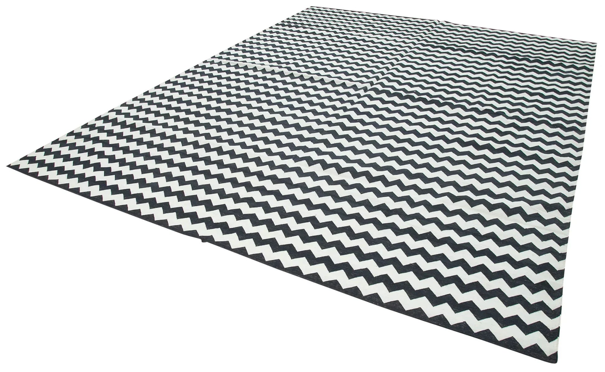 Geometric Duri Siyah Geometrik Pamuk Yün El Dokuma Halısı 273x356 Agacan