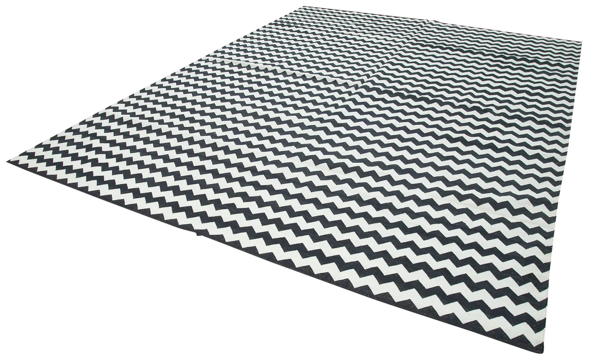 Geometric Duri Siyah Geometrik Pamuk Yün El Dokuma Halısı 273x356 Agacan