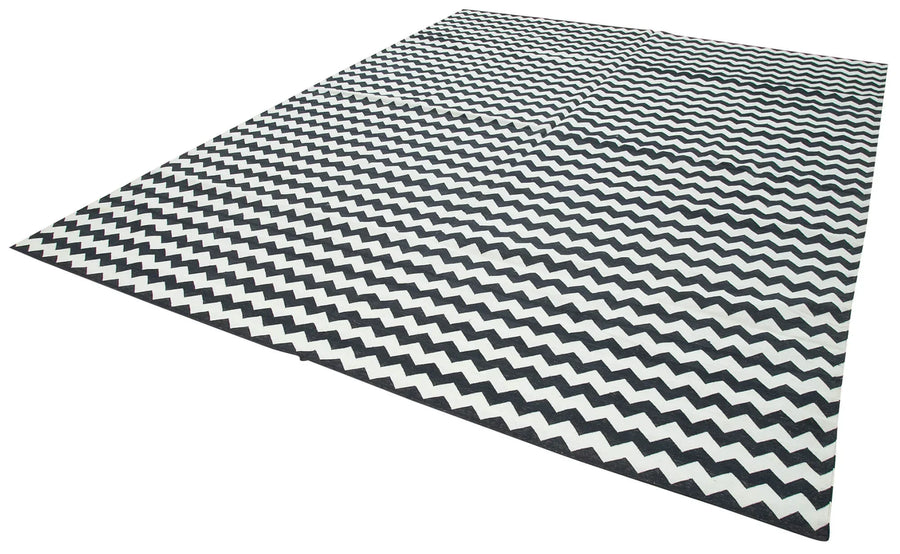 Geometric Duri Siyah Geometrik Pamuk Yün El Dokuma Halısı 273x356 Agacan