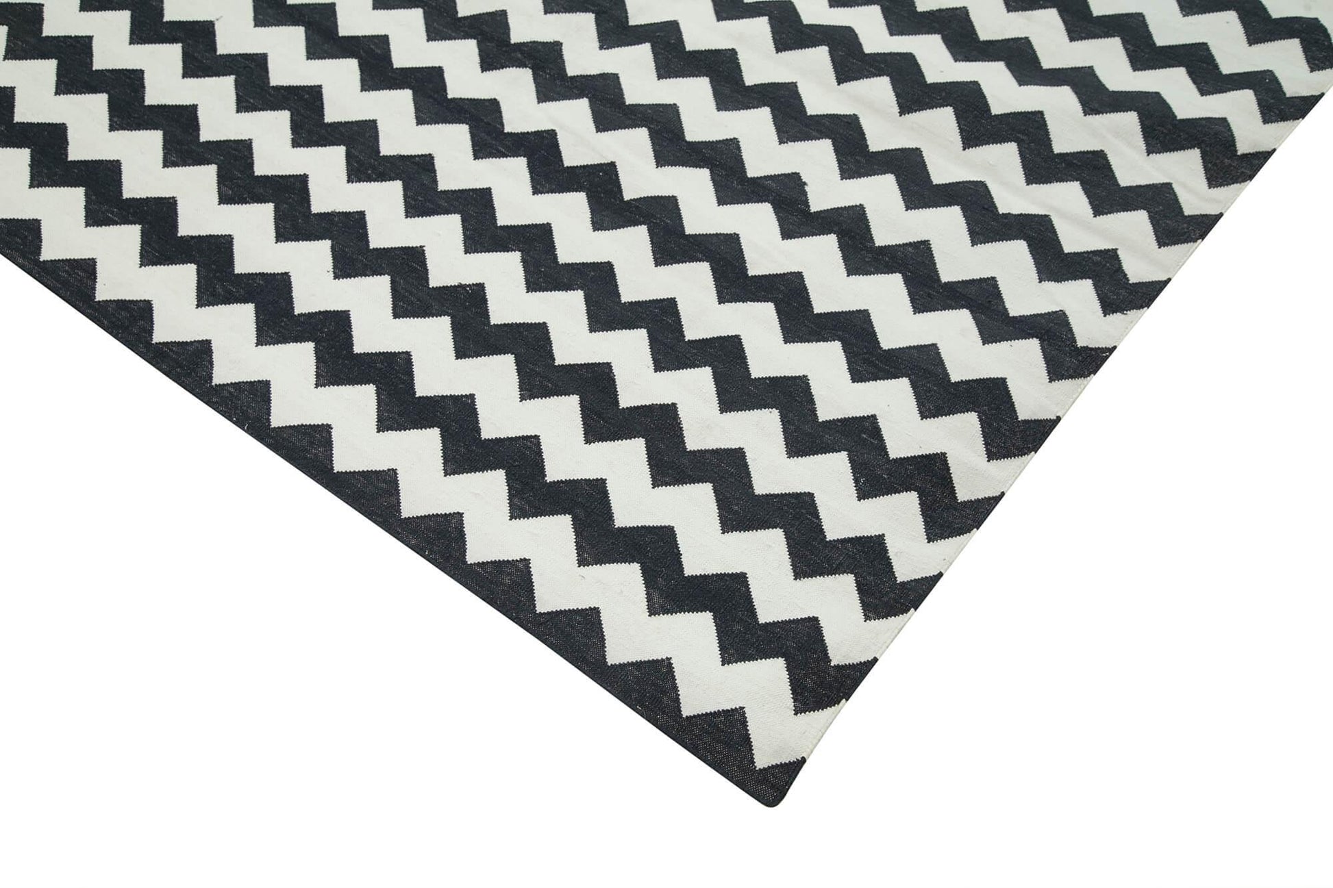 Geometric Duri Siyah Geometrik Pamuk Yün El Dokuma Halısı 273x356 Agacan