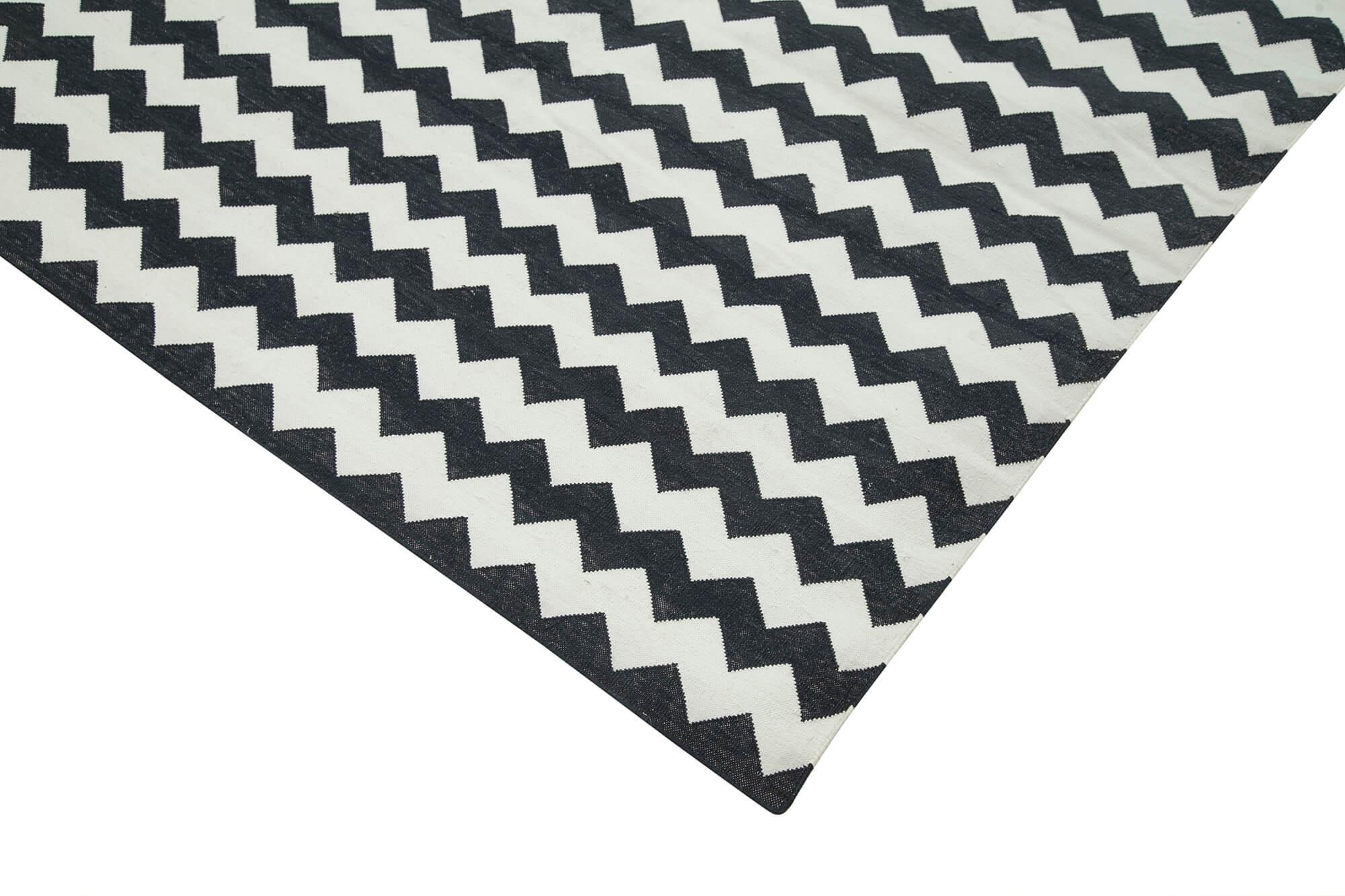 Geometric Duri Siyah Geometrik Pamuk Yün El Dokuma Halısı 273x356 Agacan