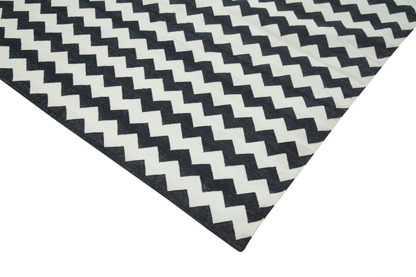 Geometric Duri Siyah Geometrik Pamuk Yün El Dokuma Halısı 273x356 Agacan