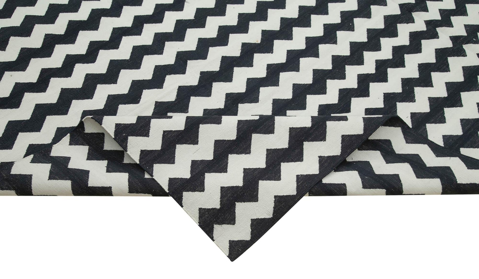 Geometric Duri Siyah Geometrik Pamuk Yün El Dokuma Halısı 273x356 Agacan