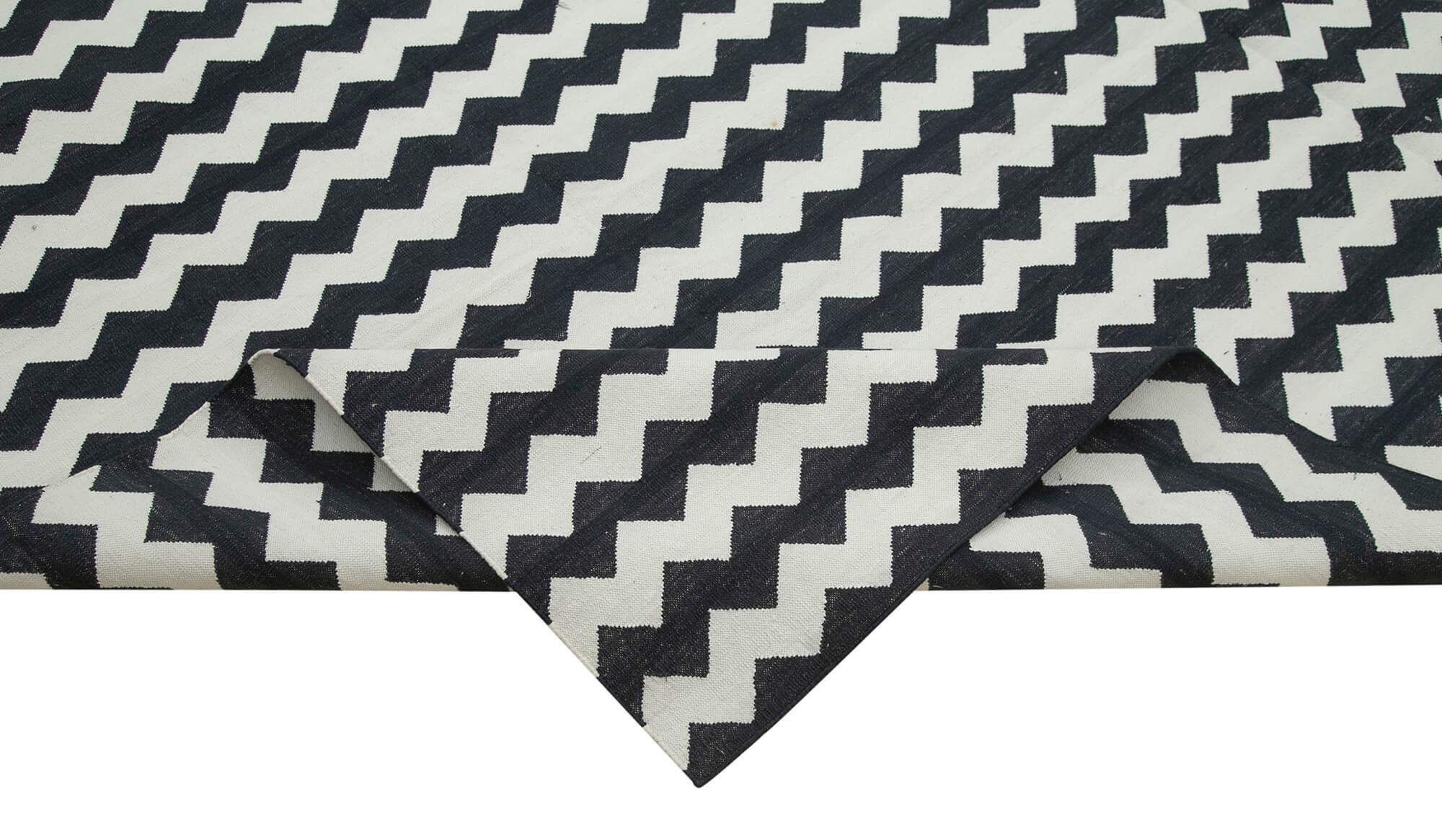 Geometric Duri Siyah Geometrik Pamuk Yün El Dokuma Halısı 273x356 Agacan