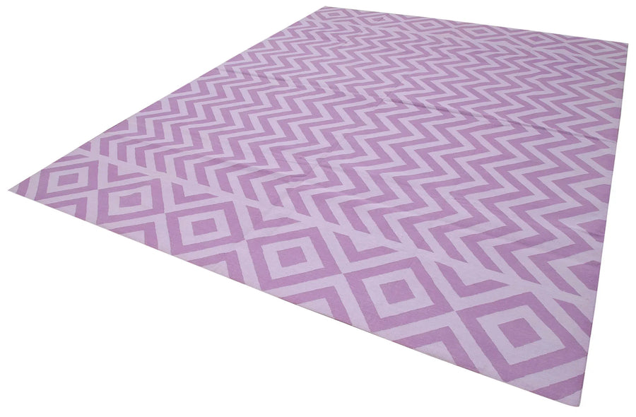 Geometric Duri Mor Geometrik Pamuk Yün El Dokuma Halısı 280x358 Agacan