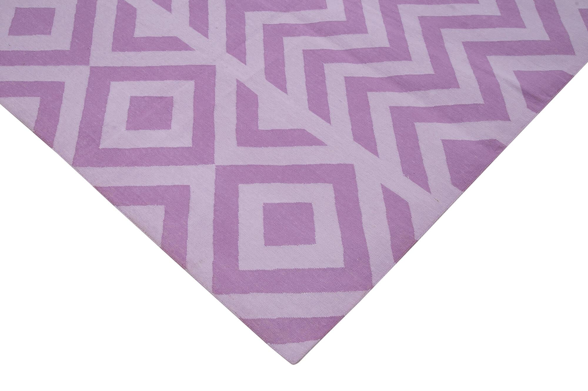 Geometric Duri Mor Geometrik Pamuk Yün El Dokuma Halısı 280x358 Agacan