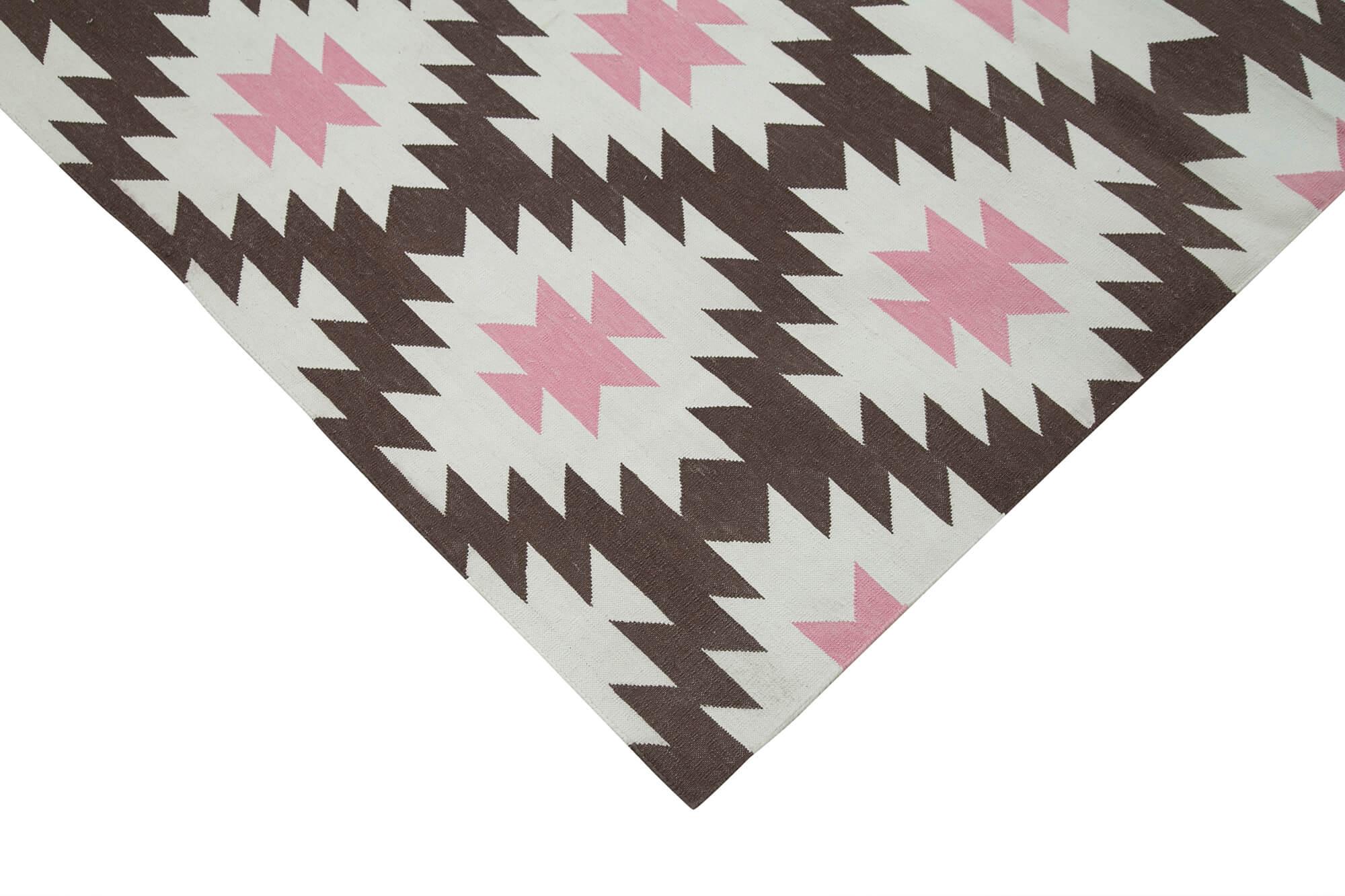Geometric Duri Kahverengi Geometrik Pamuk Yün El Dokuma Halısı 278x365 Agacan