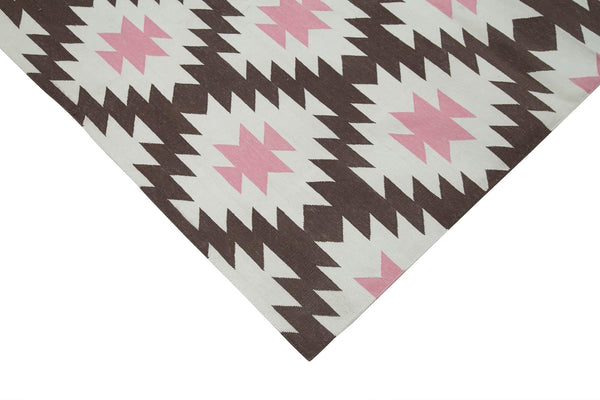 Geometric Duri Kahverengi Geometrik Pamuk Yün El Dokuma Halısı 278x365 Agacan