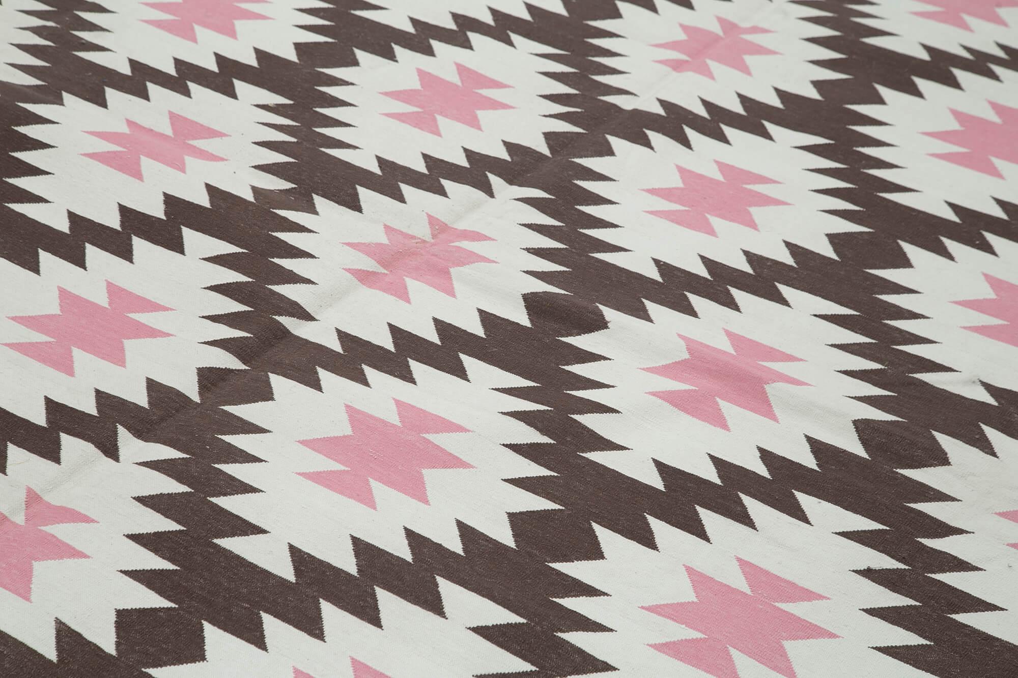 Geometric Duri Kahverengi Geometrik Pamuk Yün El Dokuma Halısı 278x365 Agacan