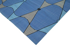 Geometric Duri Mavi Geometrik Pamuk Yün El Dokuma Halısı 283x357 Agacan