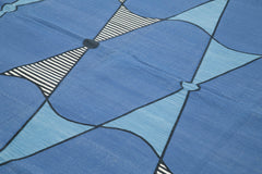 Geometric Duri Mavi Geometrik Pamuk Yün El Dokuma Halısı 283x357 Agacan