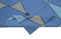 Geometric Duri Mavi Geometrik Pamuk Yün El Dokuma Halısı 283x357 Agacan