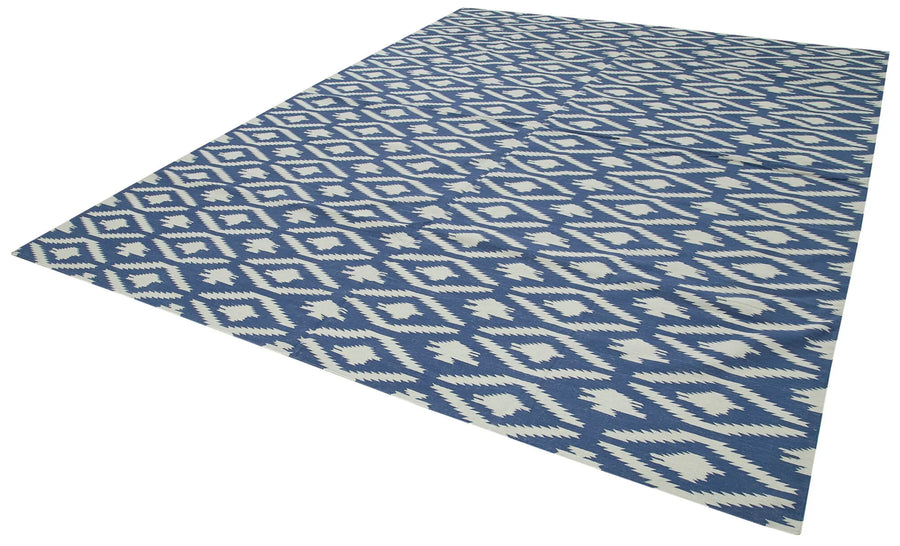 Geometric Duri Mavi Geometrik Pamuk Yün El Dokuma Halısı 282x364 Agacan