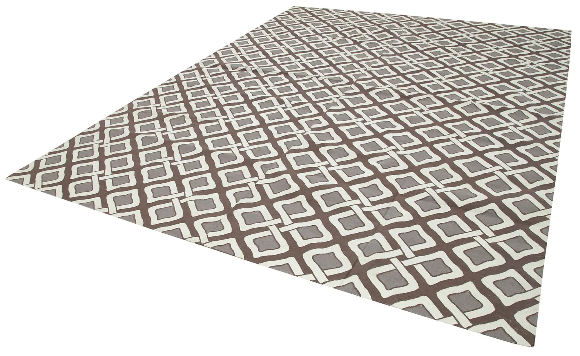 Geometric Duri Kahverengi Geometrik Pamuk Yün El Dokuma Halısı 270x361 Agacan