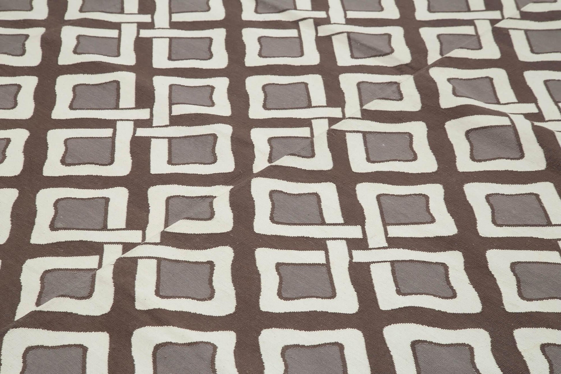 Geometric Duri Kahverengi Geometrik Pamuk Yün El Dokuma Halısı 270x361 Agacan