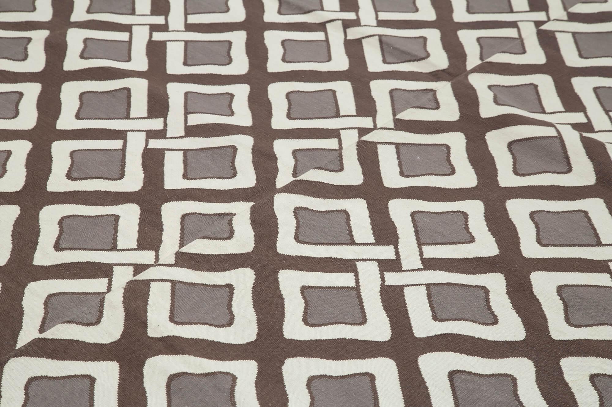 Geometric Duri Kahverengi Geometrik Pamuk Yün El Dokuma Halısı 270x361 Agacan
