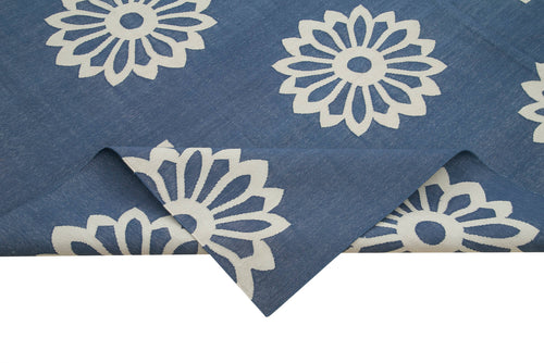 Geometric Duri Mavi Geometrik Pamuk Yün El Dokuma Halısı 277x364 Agacan