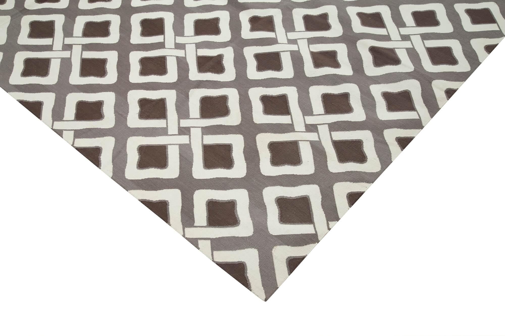 Geometric Duri Kahverengi Geometrik Pamuk Yün El Dokuma Halısı 275x366 Agacan