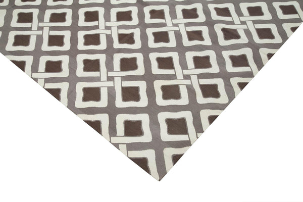 Geometric Duri Kahverengi Geometrik Pamuk Yün El Dokuma Halısı 275x366 Agacan