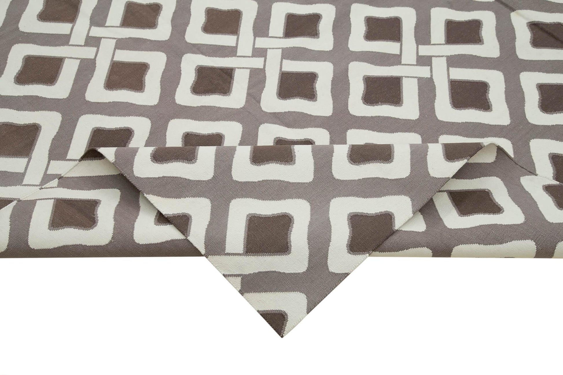 Geometric Duri Kahverengi Geometrik Pamuk Yün El Dokuma Halısı 275x366 Agacan