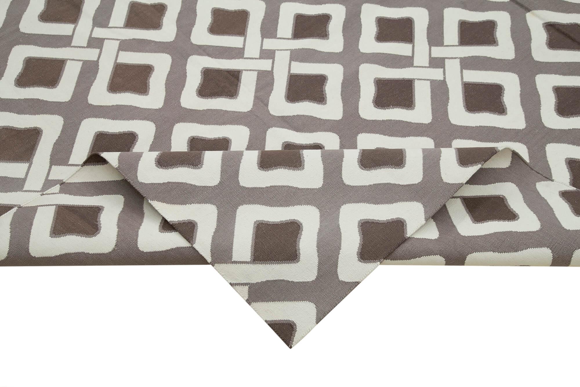 Geometric Duri Kahverengi Geometrik Pamuk Yün El Dokuma Halısı 275x366 Agacan