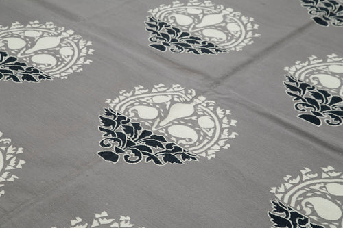 Geometric Duri Gri Geometrik Pamuk Yün El Dokuma Halısı 280x364 Agacan