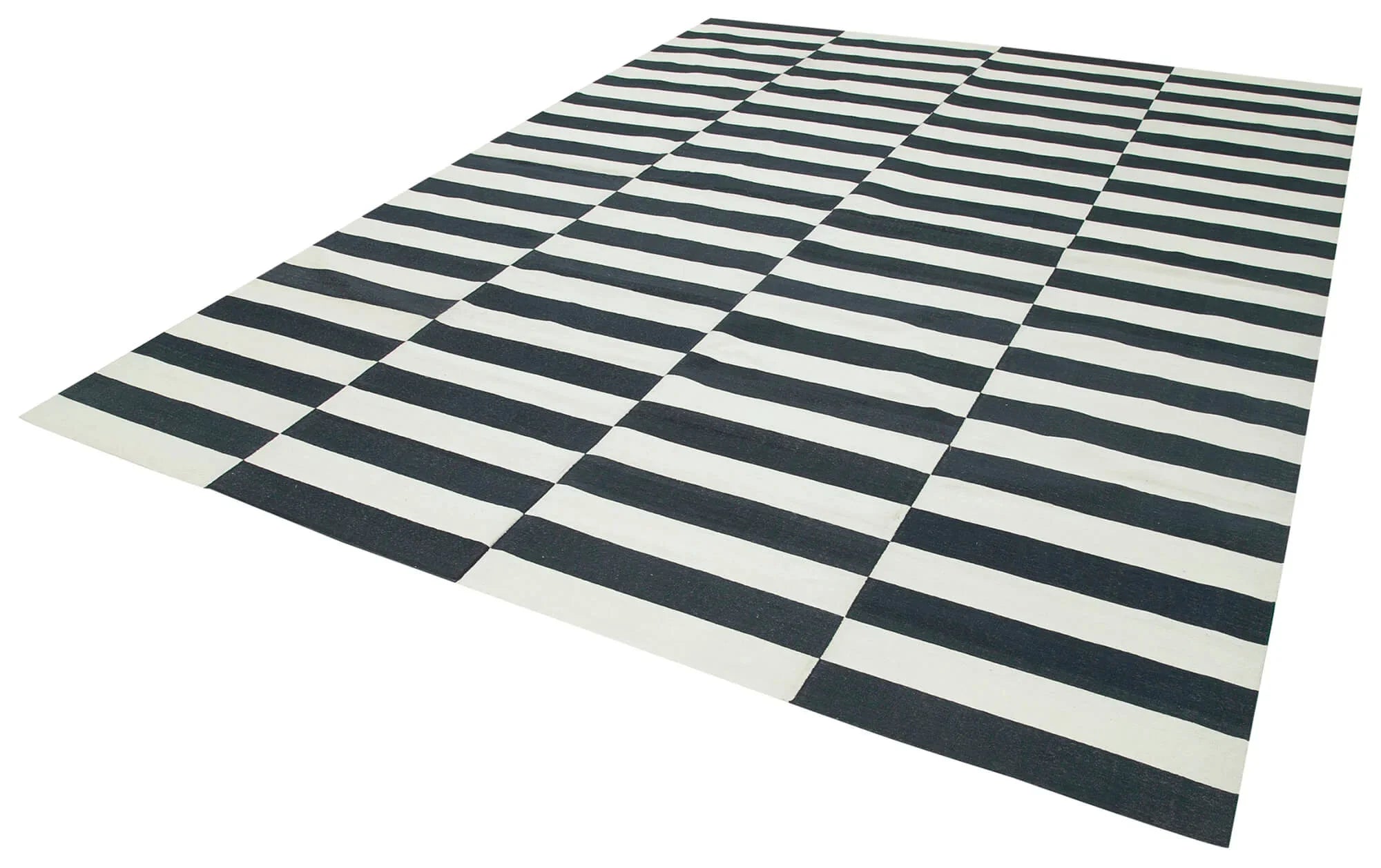 Geometric Duri Siyah Geometrik Pamuk Yün El Dokuma Halısı 278x361 Agacan