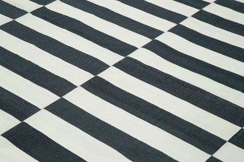 Geometric Duri Siyah Geometrik Pamuk Yün El Dokuma Halısı 278x361 Agacan