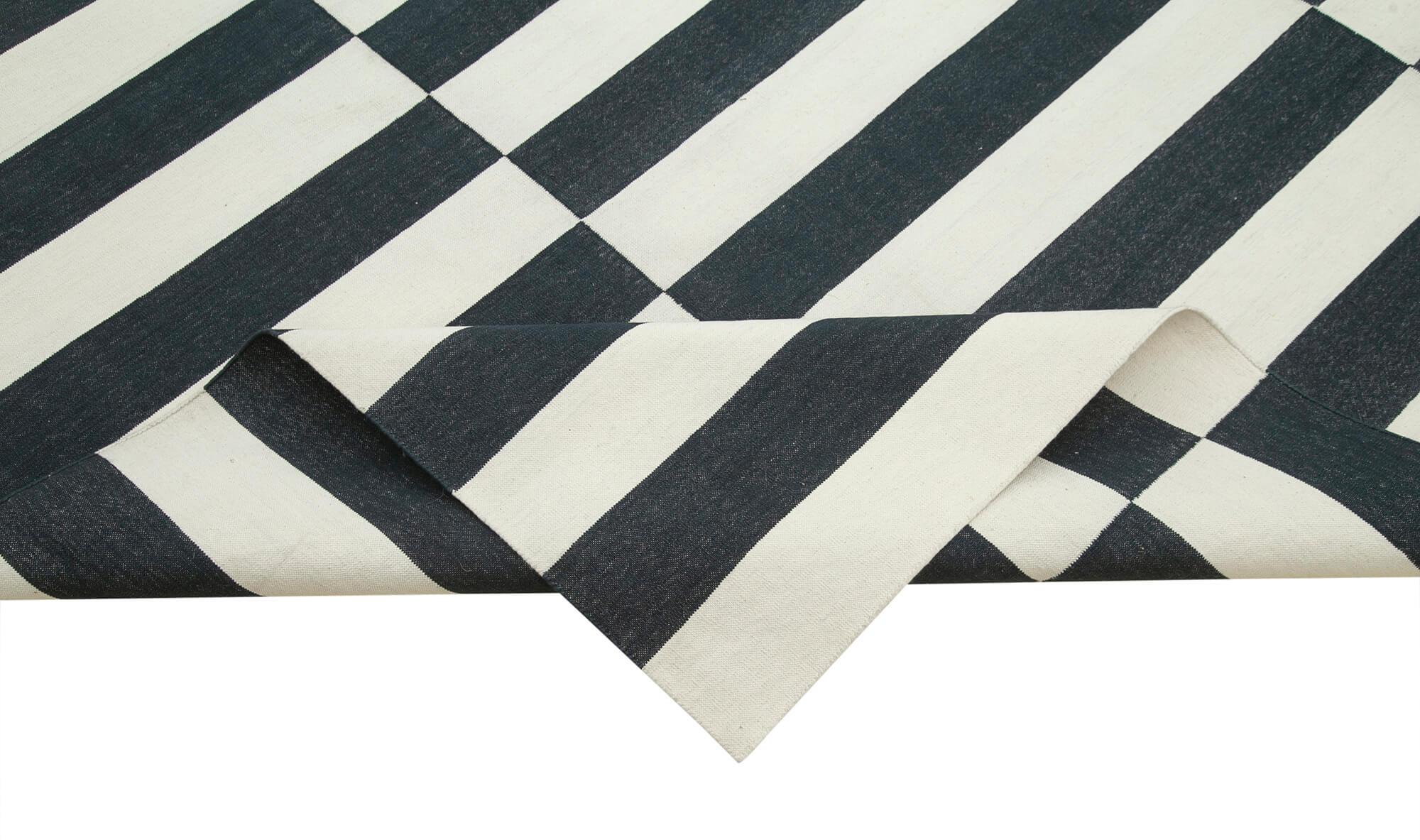 Geometric Duri Siyah Geometrik Pamuk Yün El Dokuma Halısı 278x361 Agacan