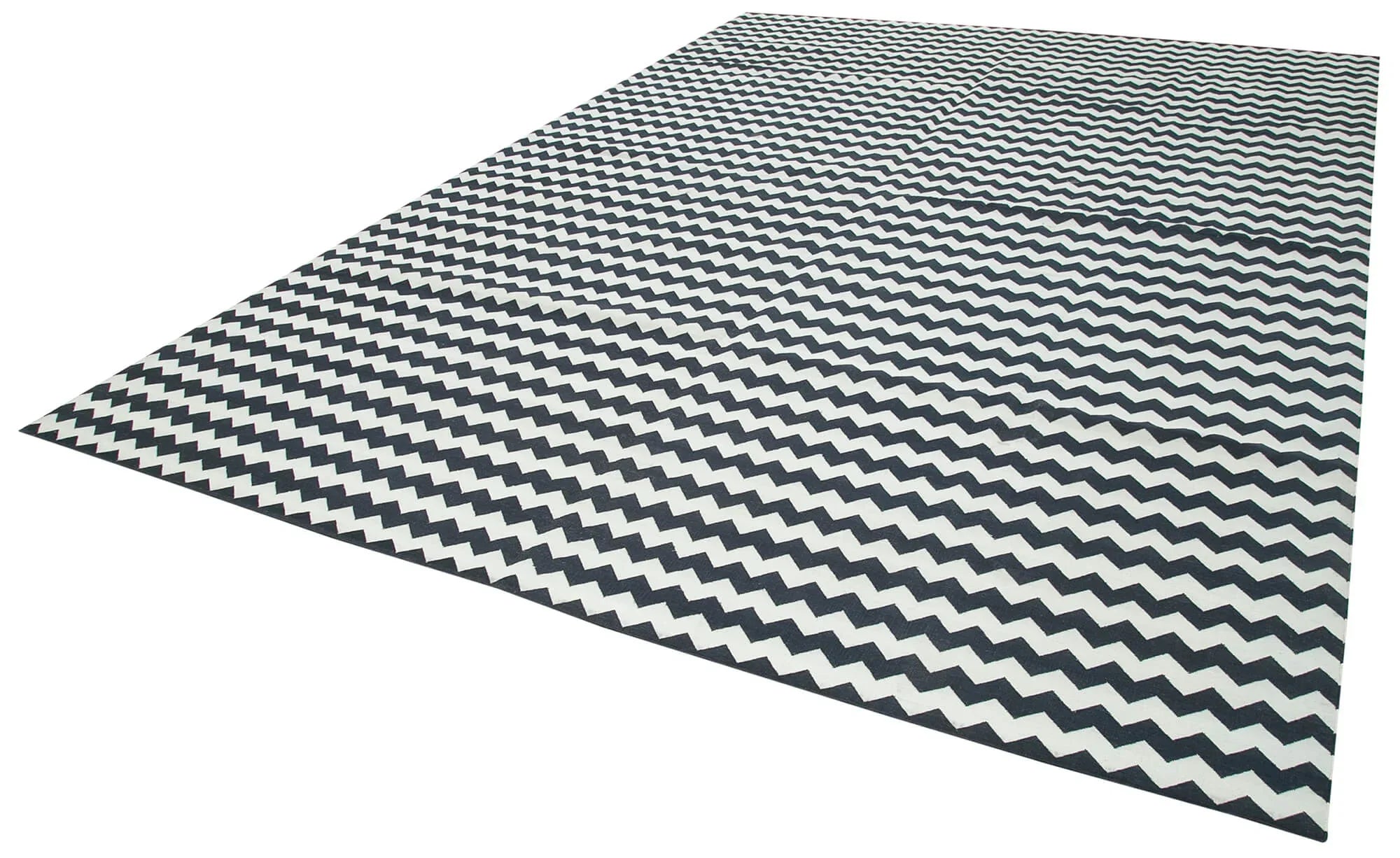 Geometric Duri Siyah Geometrik Pamuk Yün El Dokuma Halısı 306x423 Agacan