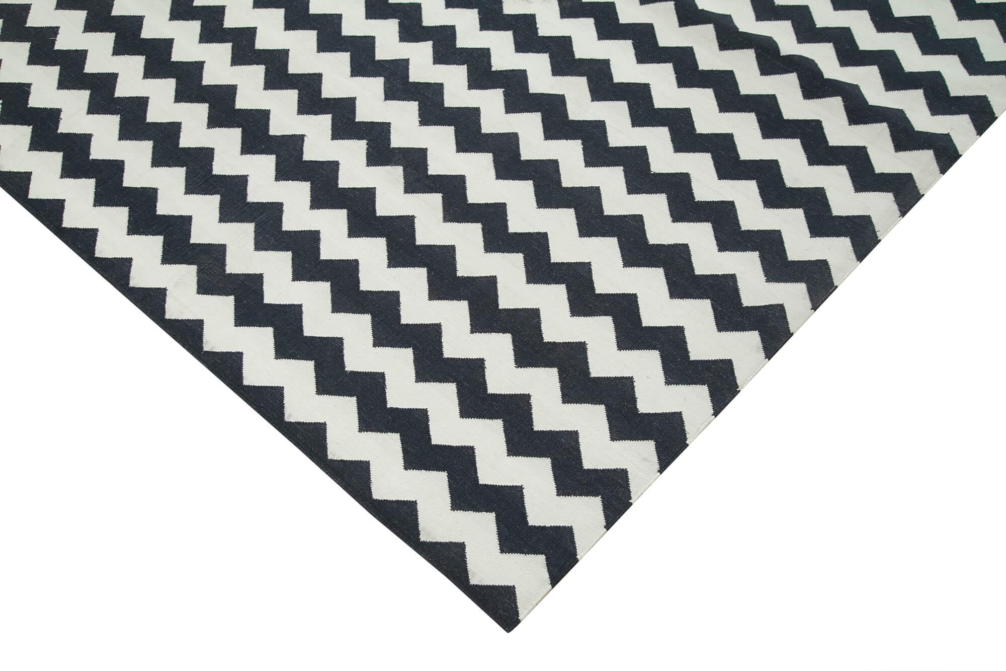 Geometric Duri Siyah Geometrik Pamuk Yün El Dokuma Halısı 306x423 Agacan