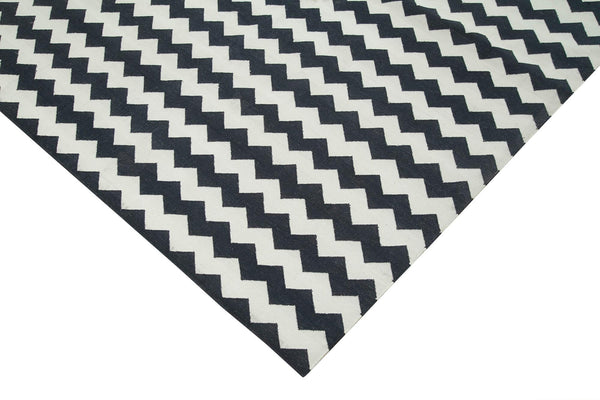 Geometric Duri Siyah Geometrik Pamuk Yün El Dokuma Halısı 306x423 Agacan