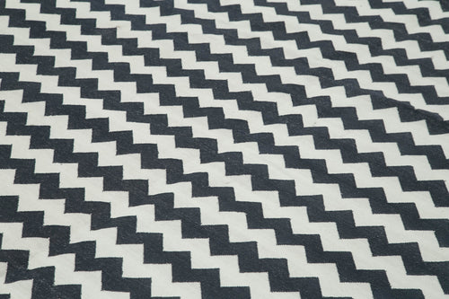 Geometric Duri Siyah Geometrik Pamuk Yün El Dokuma Halısı 306x423 Agacan