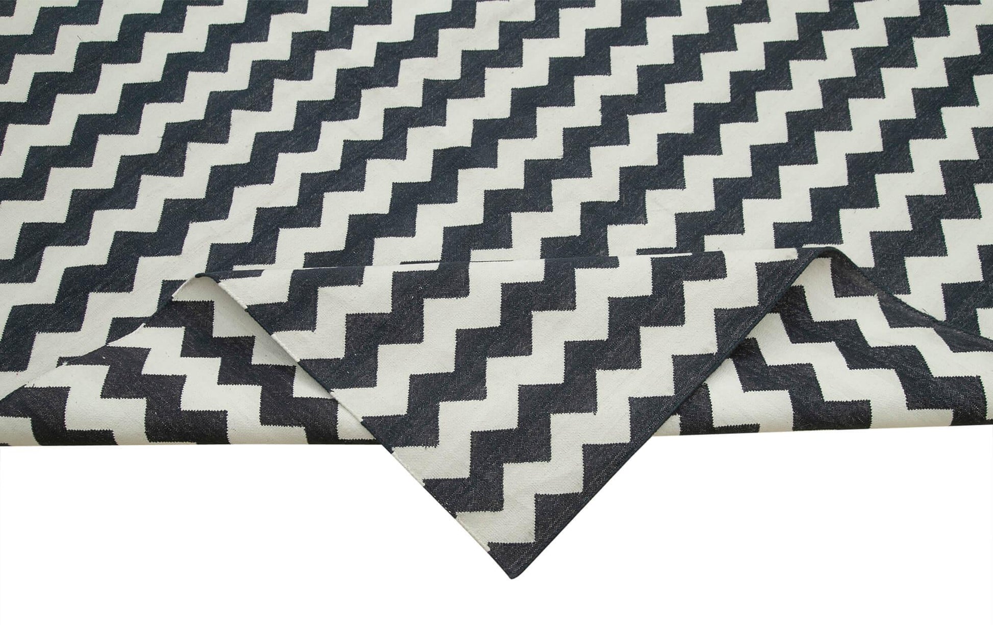 Geometric Duri Siyah Geometrik Pamuk Yün El Dokuma Halısı 306x423 Agacan