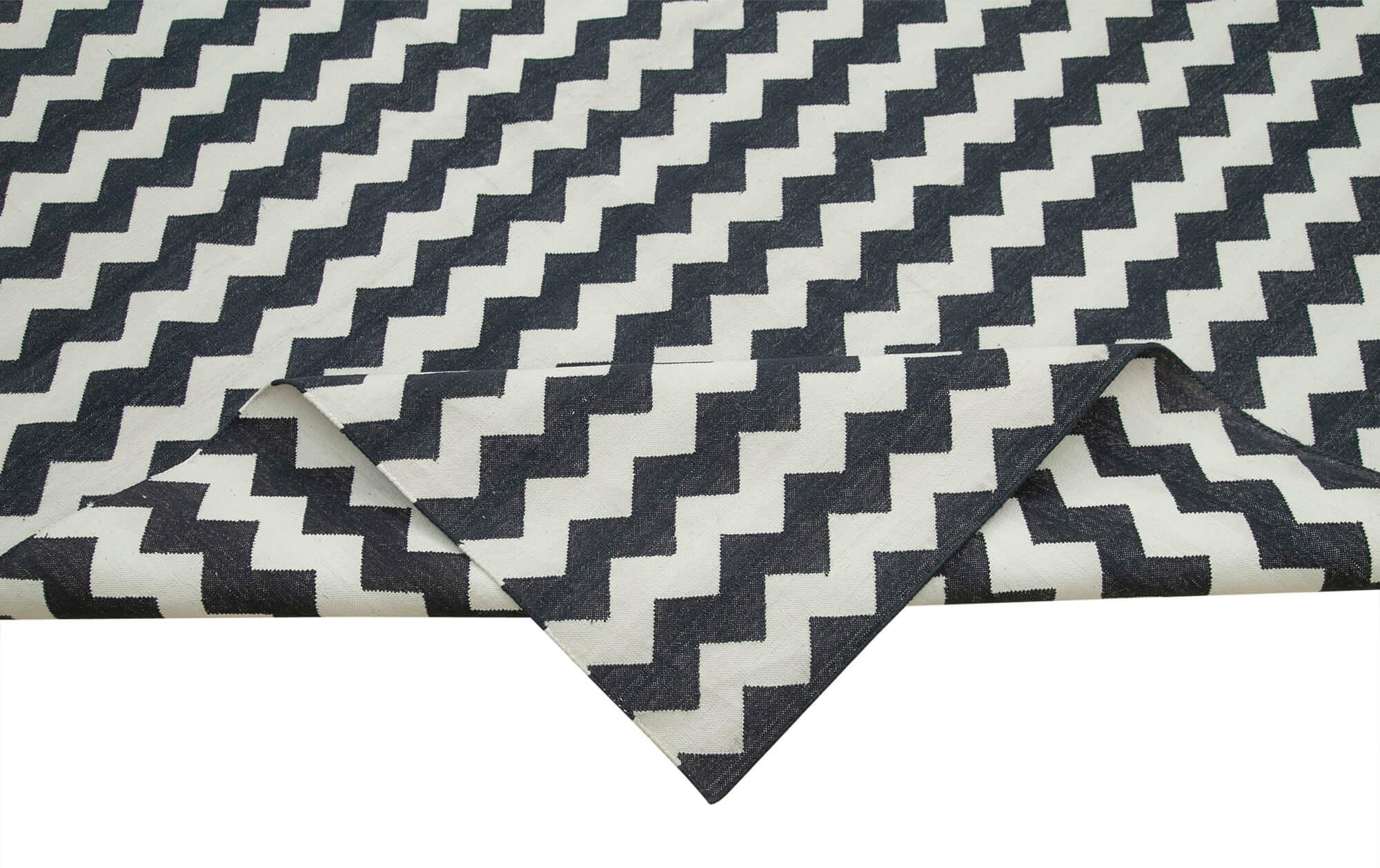 Geometric Duri Siyah Geometrik Pamuk Yün El Dokuma Halısı 306x423 Agacan