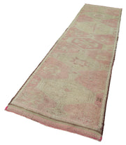 Vintage Herki Bej Eskitme Pamuk Yün El Dokuma Halısı 94x343 Agacan