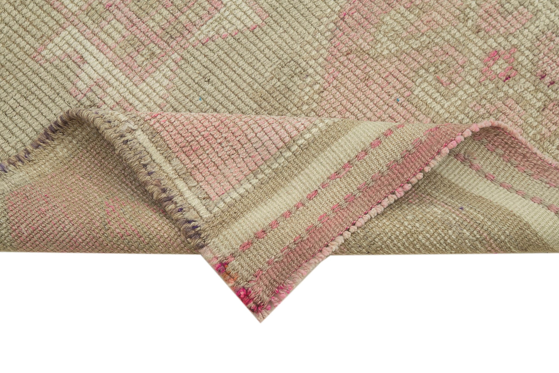 Vintage Herki Bej Eskitme Pamuk Yün El Dokuma Halısı 94x343 Agacan